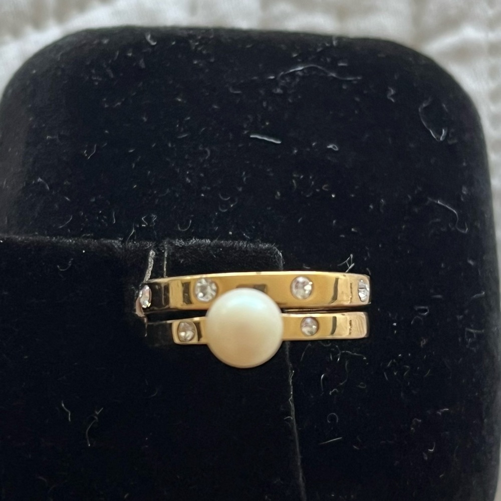 kate spade pearl, gold and diamond stacked ring